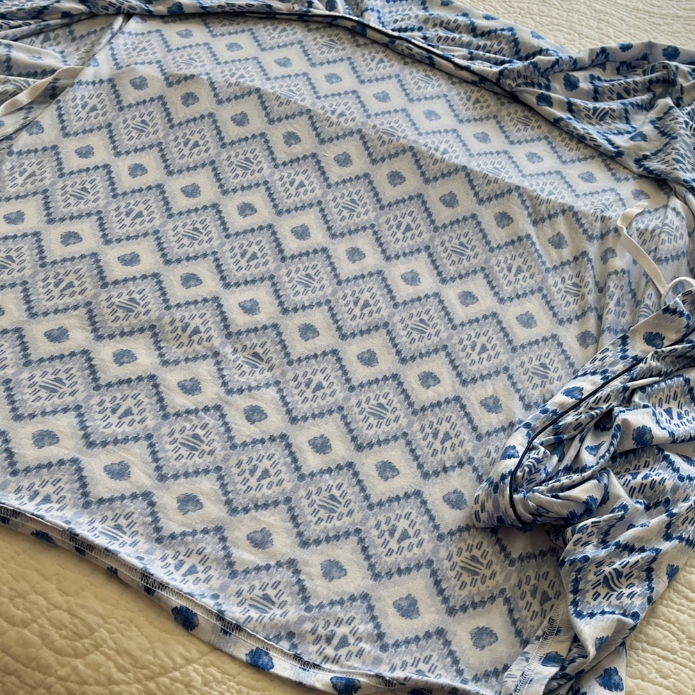 Muk Luks Robe Wrap Belted Swim Cover Women's XL Blue White Geometric Print Soft - Picture 12 of 15